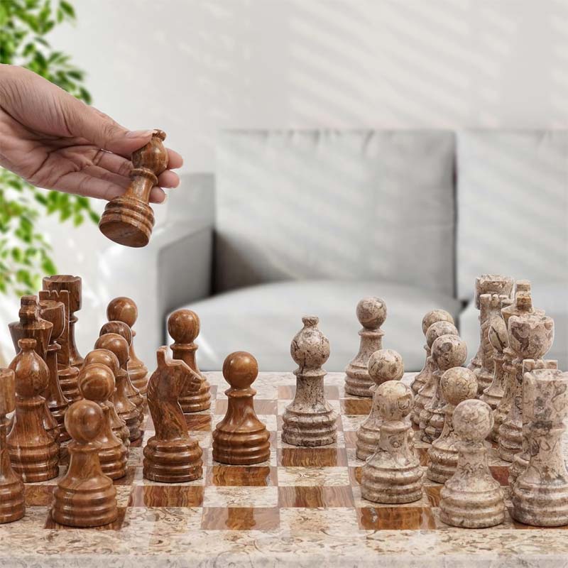 Fossil Coral & Dark Brown 15" Chess Set