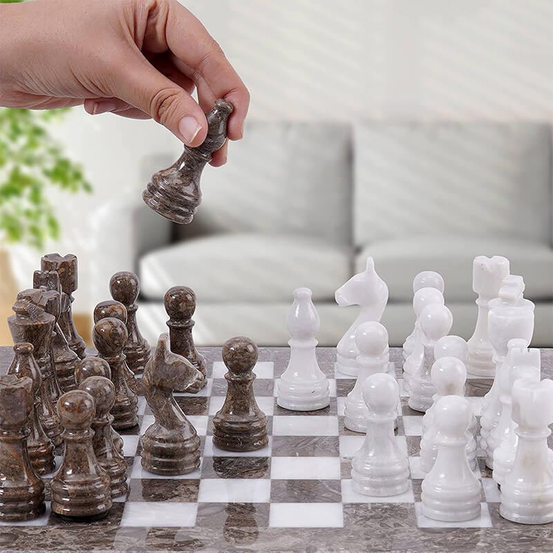 Grey Oceanic and White 12 High Quality Marble Chess Set