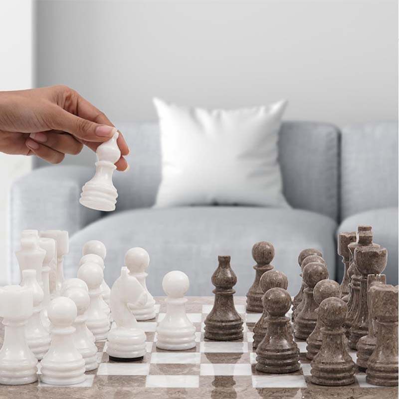 Grey Oceanic and White 15" High Quality Marble Chess Set