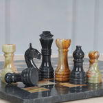 Black And Multi Green 15" Premium Quality Marble Chess Set