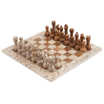 Fossil Coral and Dark Brown 15" High Quality Marble Chess Set