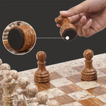 Fossil Coral and Dark Brown 15" High Quality Marble Chess Set