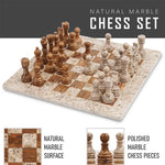 Fossil Coral and Dark Brown 15" High Quality Marble Chess Set